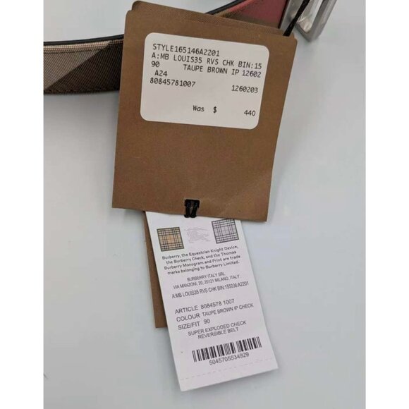 Burberry MB Louis35 Check Reversible Canvas Leather Belt Taupe Brown 90cm 808457 - Picture 11 of 12